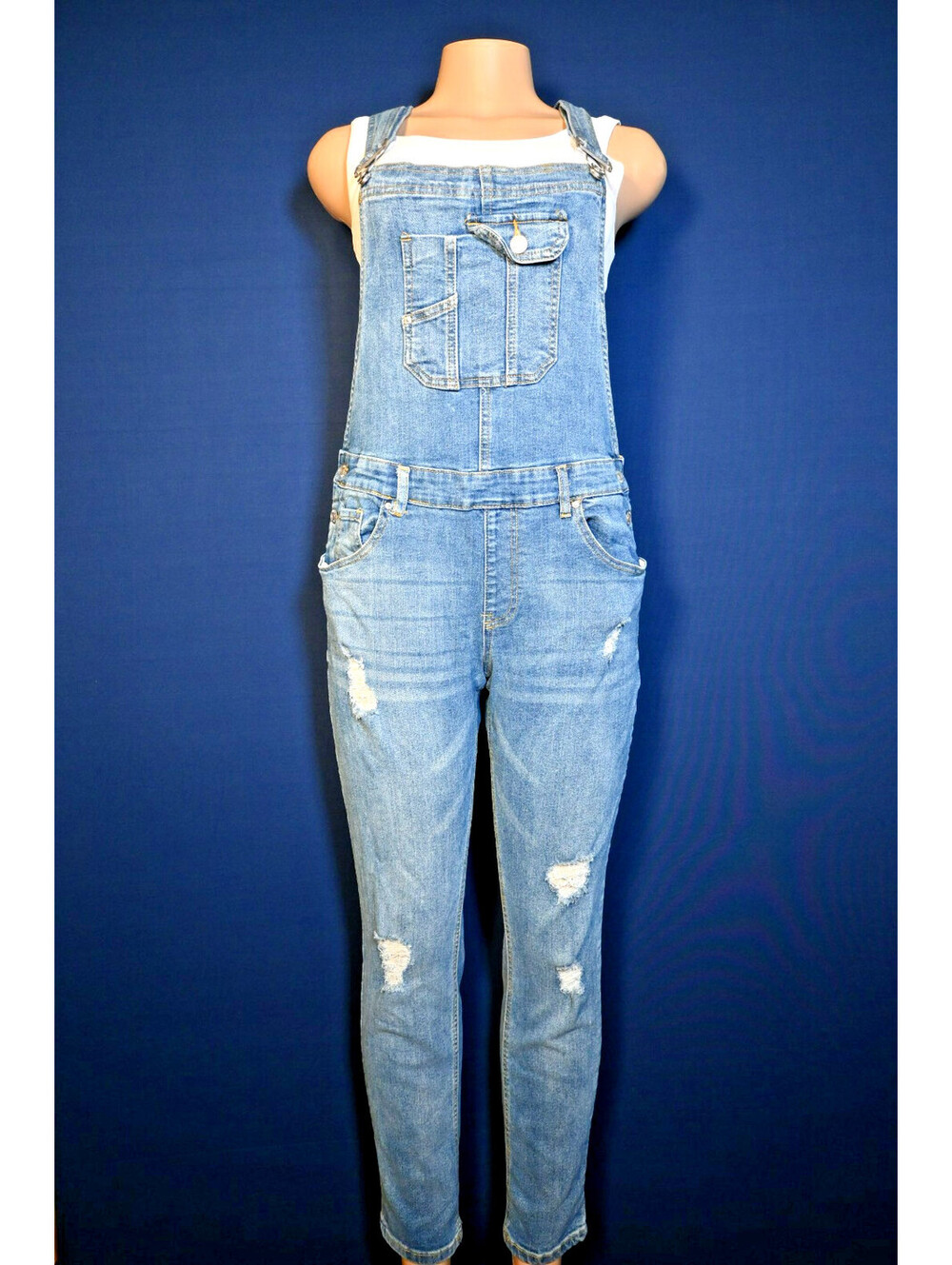 Almost Famoust Distressed Denim Overalls Womens Size 13